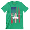 Disc Golf Basket with American Flag - Golf Themed T-Shirt-Green-S-Custom One Express