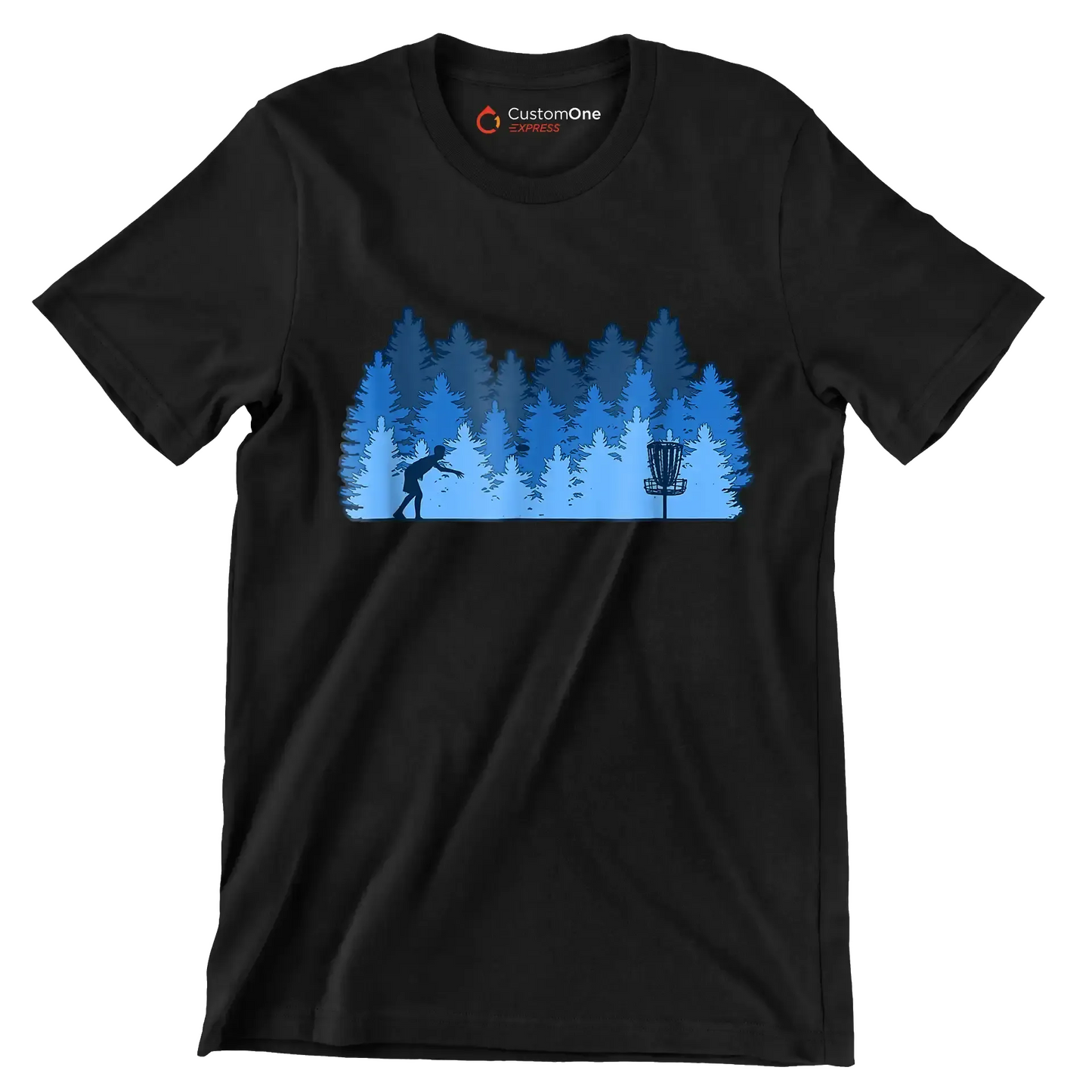 Disc Golf Forest Silhouette - Golf Themed T-Shirt-Black-S-Custom One Express