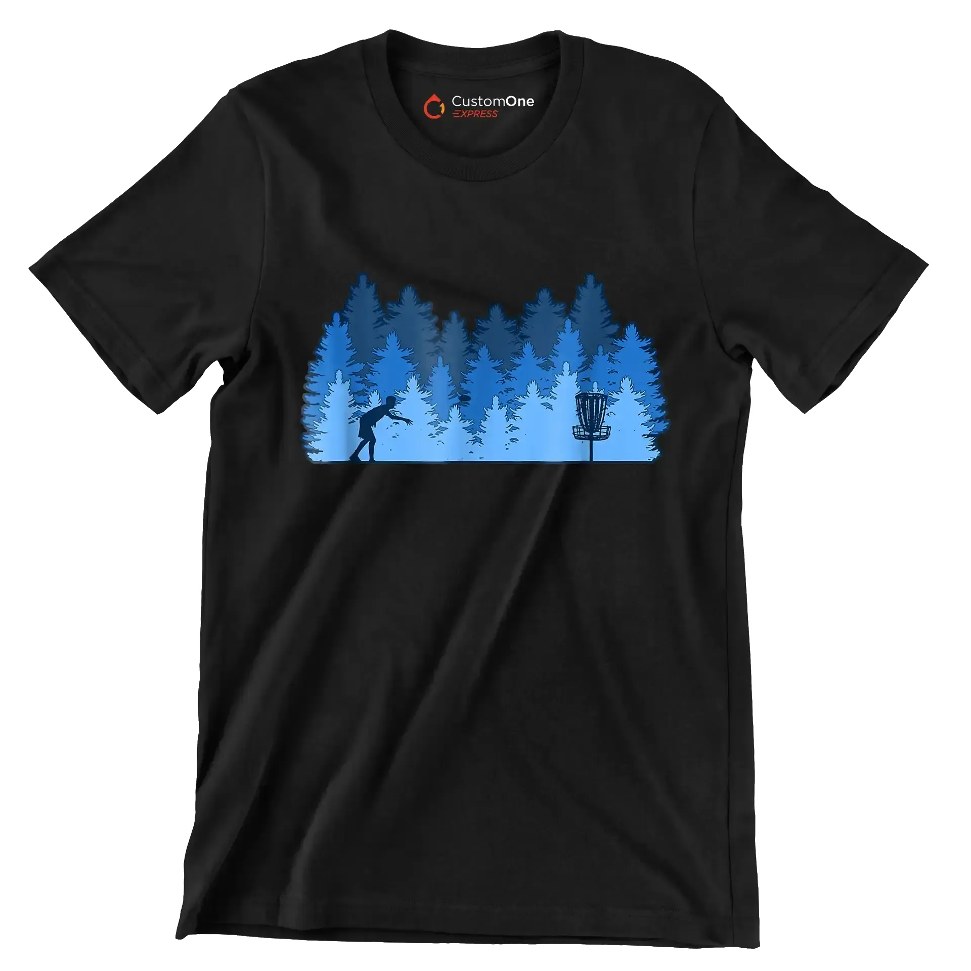 Disc Golf Forest Silhouette - Golf Themed T-Shirt-Black-S-Custom One Express