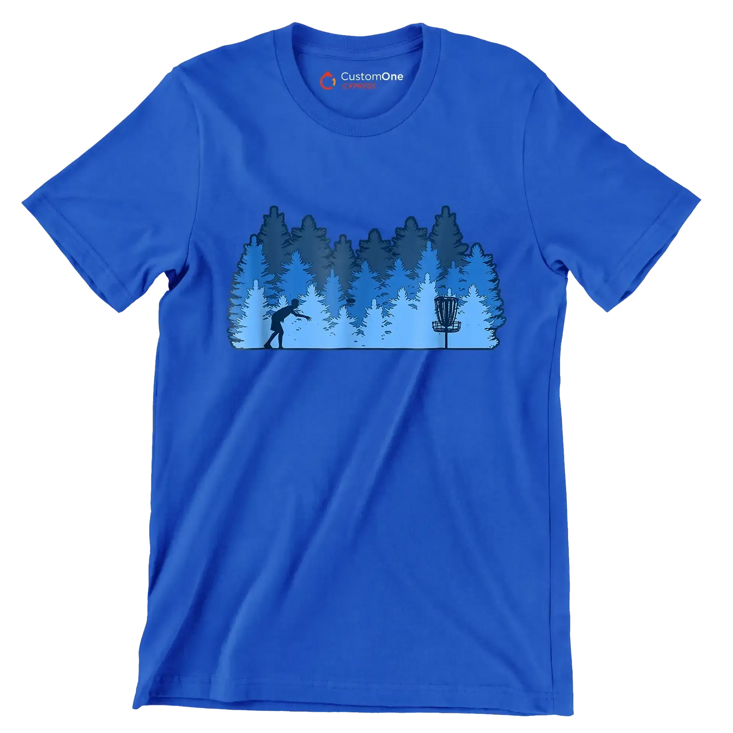 Disc Golf Forest Silhouette - Golf Themed T-Shirt-Blue-S-Custom One Express
