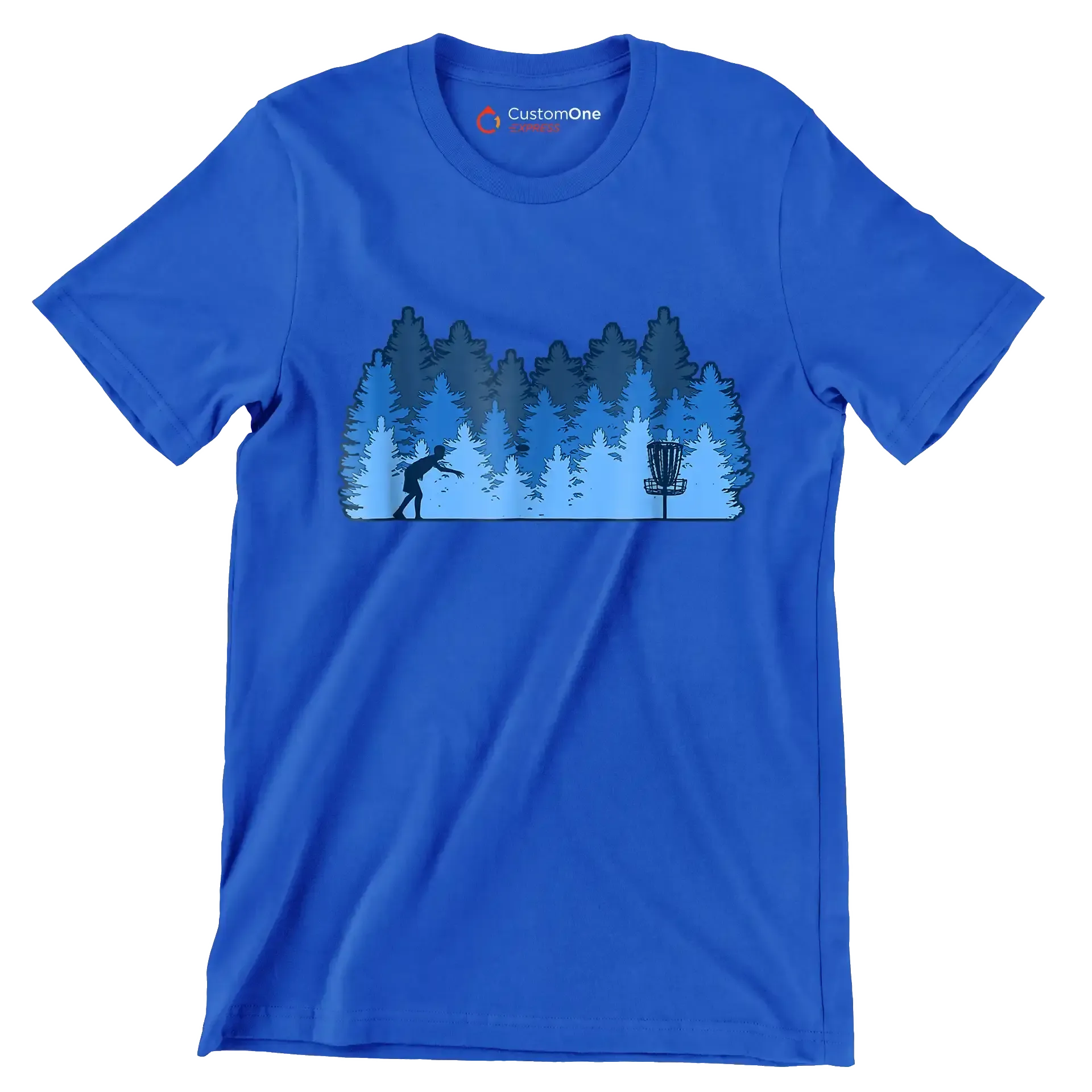 Disc Golf Forest Silhouette - Golf Themed T-Shirt-Blue-S-Custom One Express