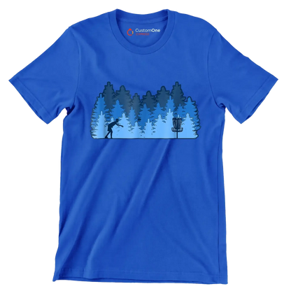 Disc Golf Forest Silhouette - Golf Themed T-Shirt-Blue-S-Custom One Express