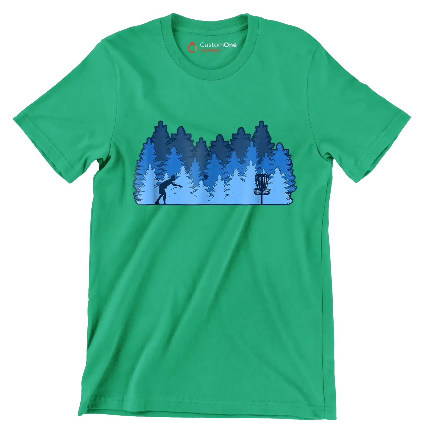Disc Golf Forest Silhouette - Golf Themed T-Shirt-Green-S-Custom One Express
