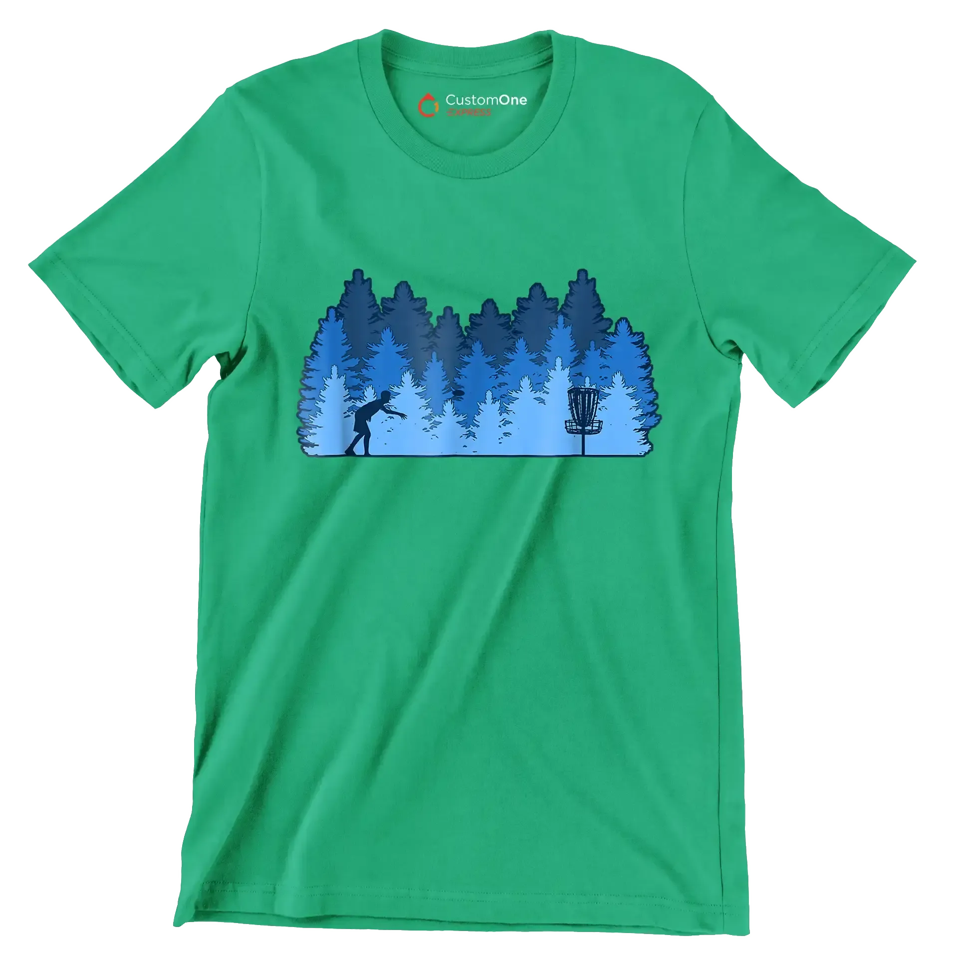 Disc Golf Forest Silhouette - Golf Themed T-Shirt-Green-S-Custom One Express