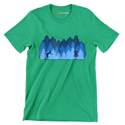 Disc Golf Forest Silhouette - Golf Themed T-Shirt-Green-S-Custom One Express