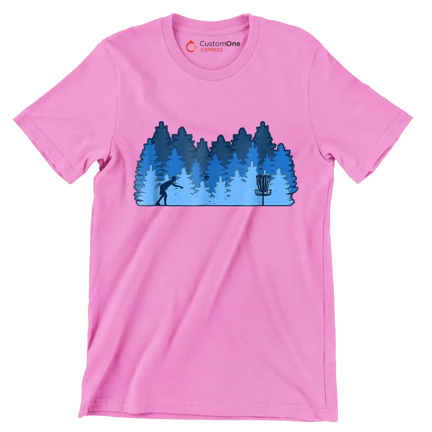 Disc Golf Forest Silhouette - Golf Themed T-Shirt-Pink-S-Custom One Express