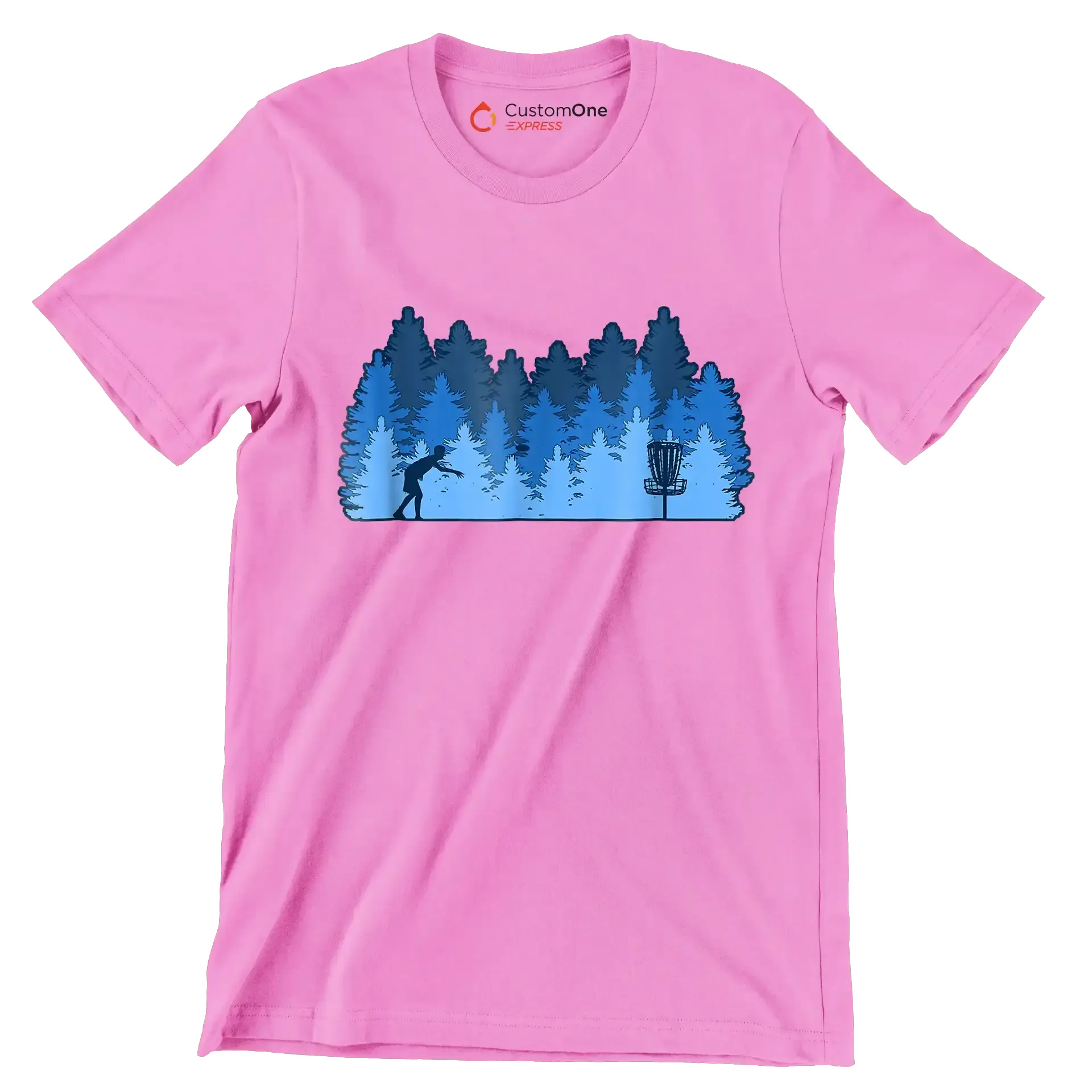Disc Golf Forest Silhouette - Golf Themed T-Shirt-Pink-S-Custom One Express