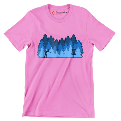 Disc Golf Forest Silhouette - Golf Themed T-Shirt-Pink-S-Custom One Express