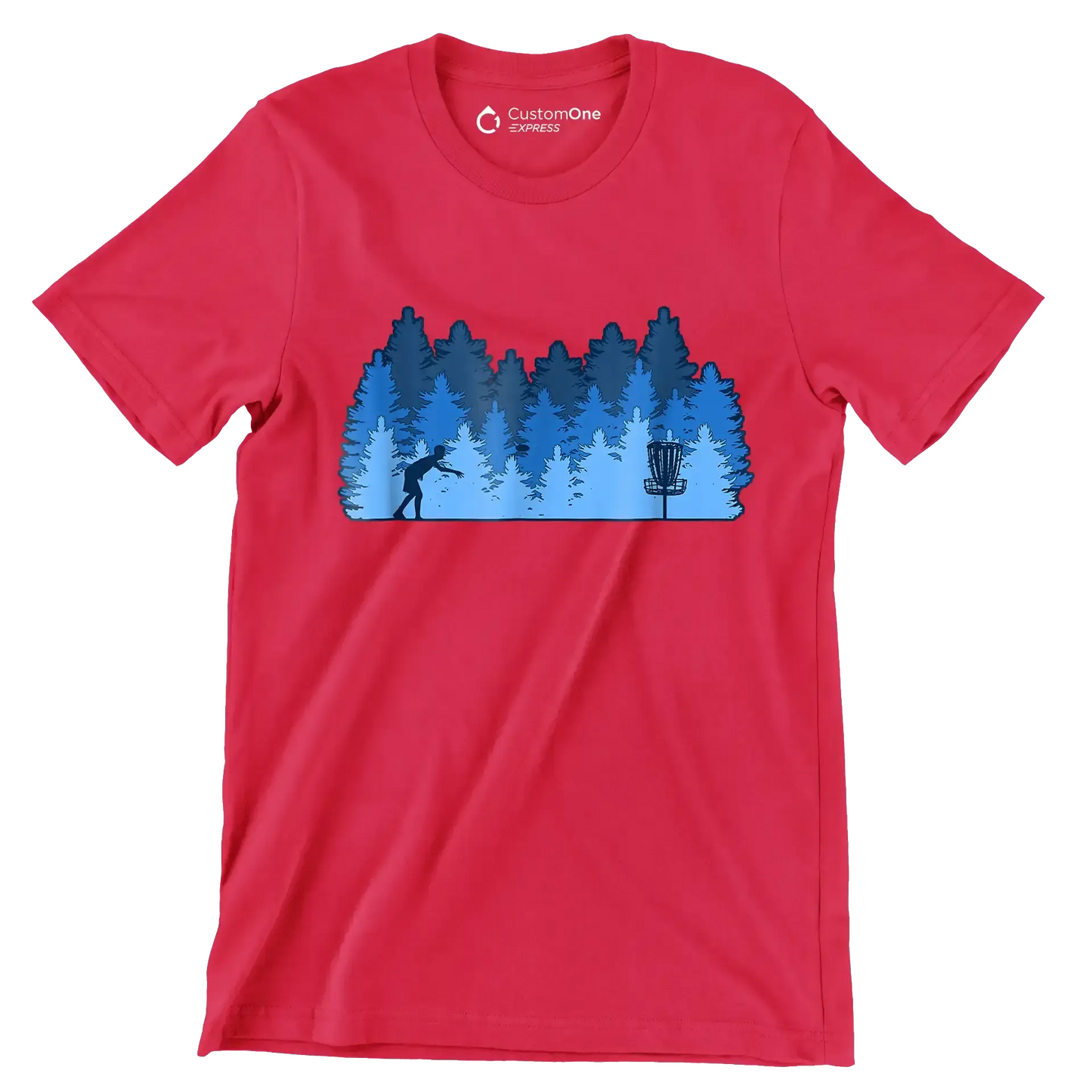 Disc Golf Forest Silhouette - Golf Themed T-Shirt-Red-S-Custom One Express