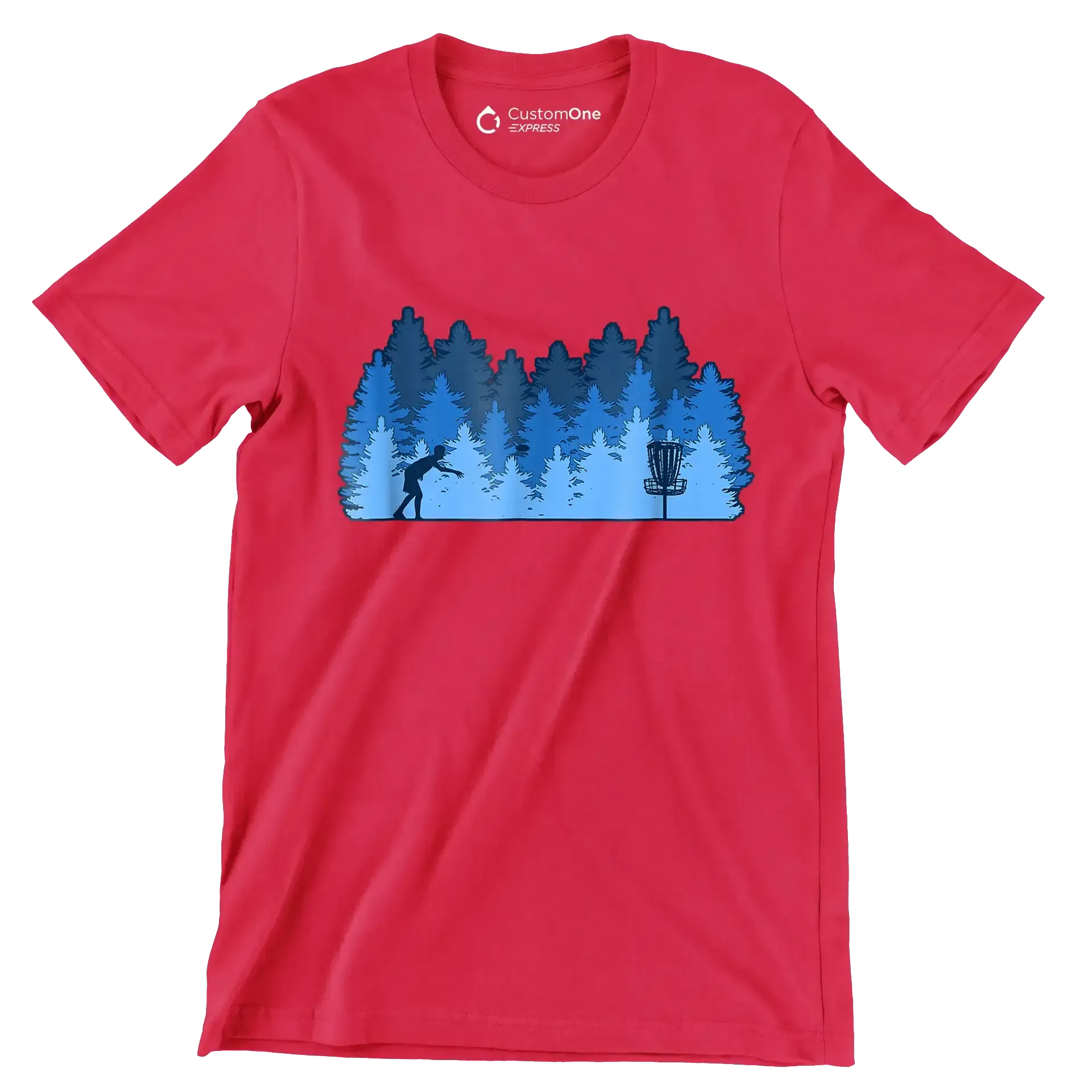 Disc Golf Forest Silhouette - Golf Themed T-Shirt-Red-S-Custom One Express