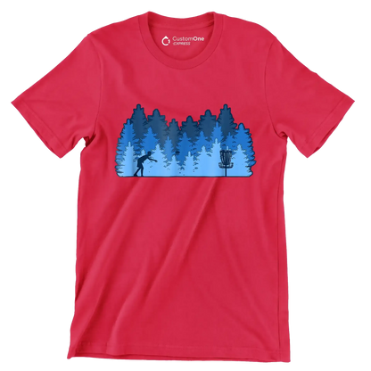 Disc Golf Forest Silhouette - Golf Themed T-Shirt-Red-S-Custom One Express