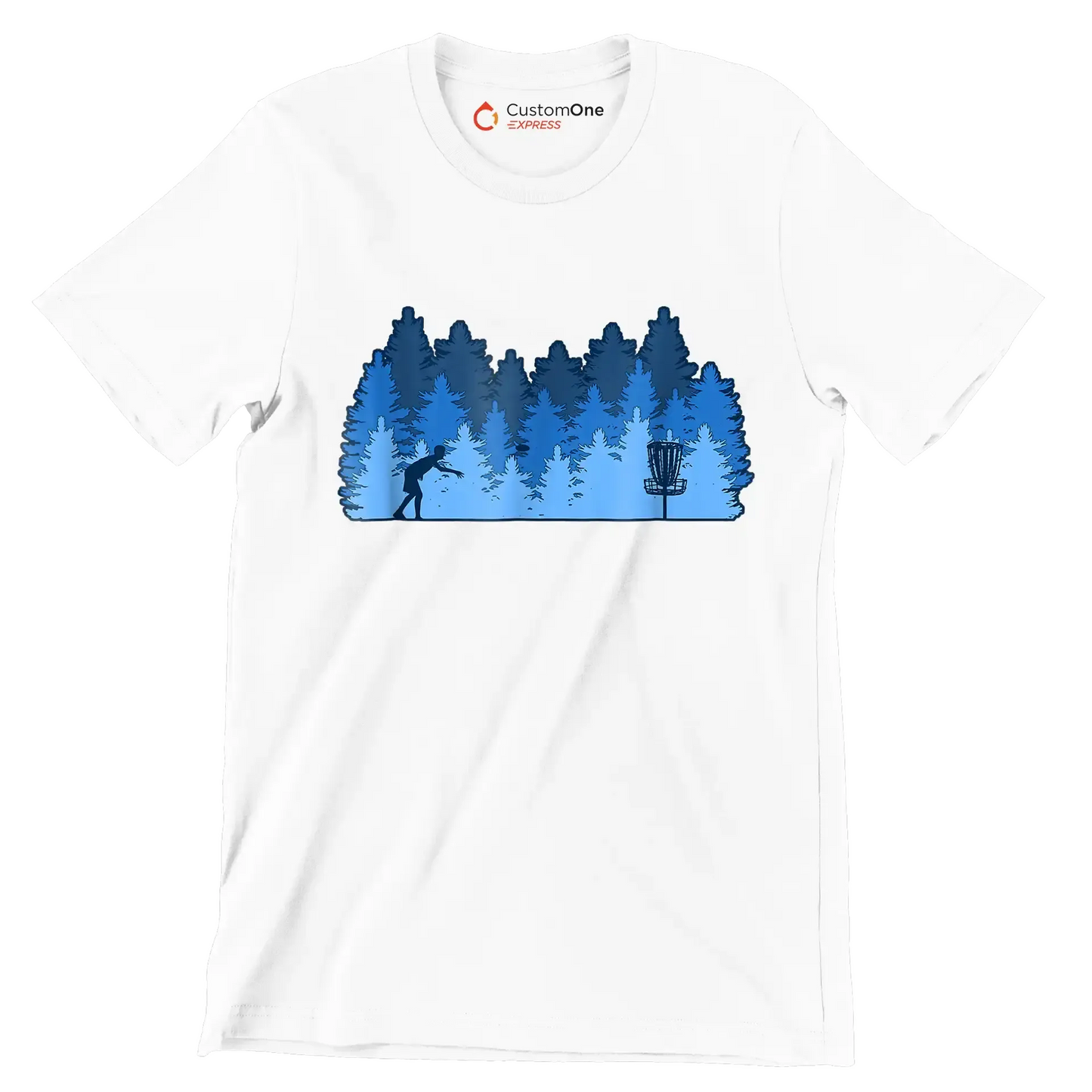 Disc Golf Forest Silhouette - Golf Themed T-Shirt-White-S-Custom One Express