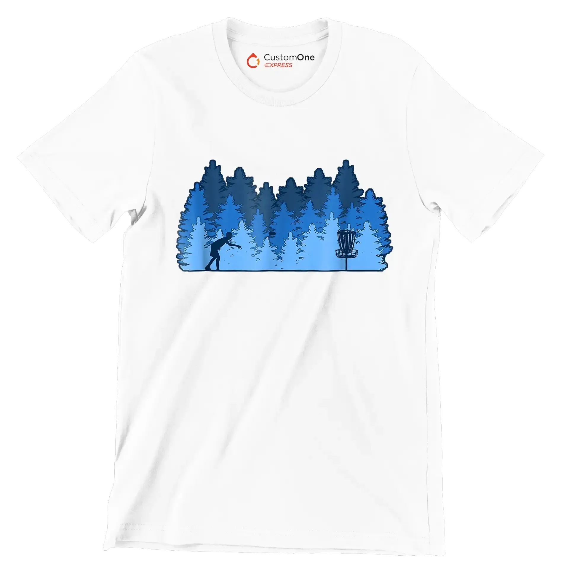 Disc Golf Forest Silhouette - Golf Themed T-Shirt-White-S-Custom One Express