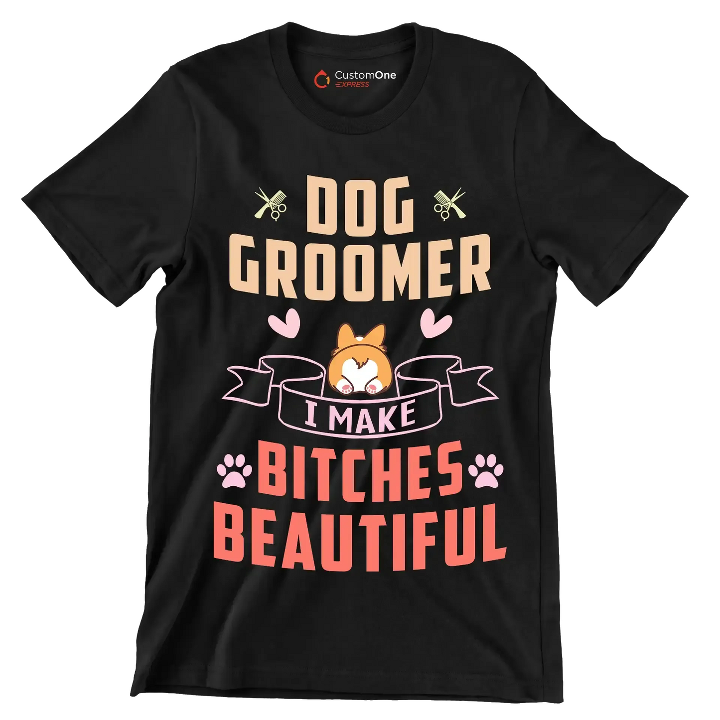 Dog groomer I work harder than an ugly stripper - Dog Themed T-Shirt-Black-S-Custom One Express