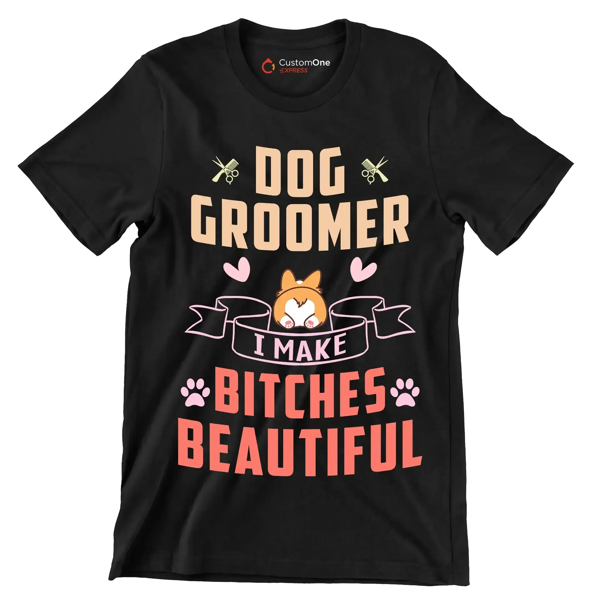 Dog groomer I work harder than an ugly stripper - Dog Themed T-Shirt-Black-S-Custom One Express