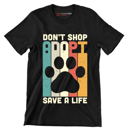 Dont Shop Adopt Cat Rescue - Cat Themed T-Shirt-Black-S-Custom One Express