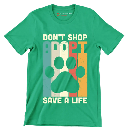 Dont Shop Adopt Cat Rescue - Cat Themed T-Shirt-Green-S-Custom One Express