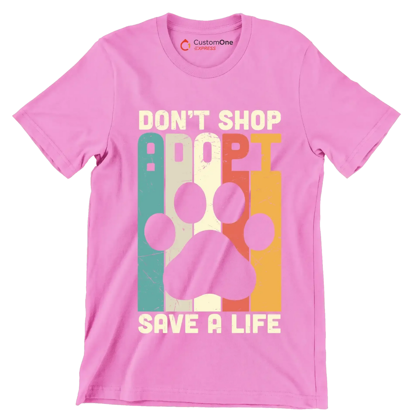 Dont Shop Adopt Cat Rescue - Cat Themed T-Shirt-Pink-S-Custom One Express