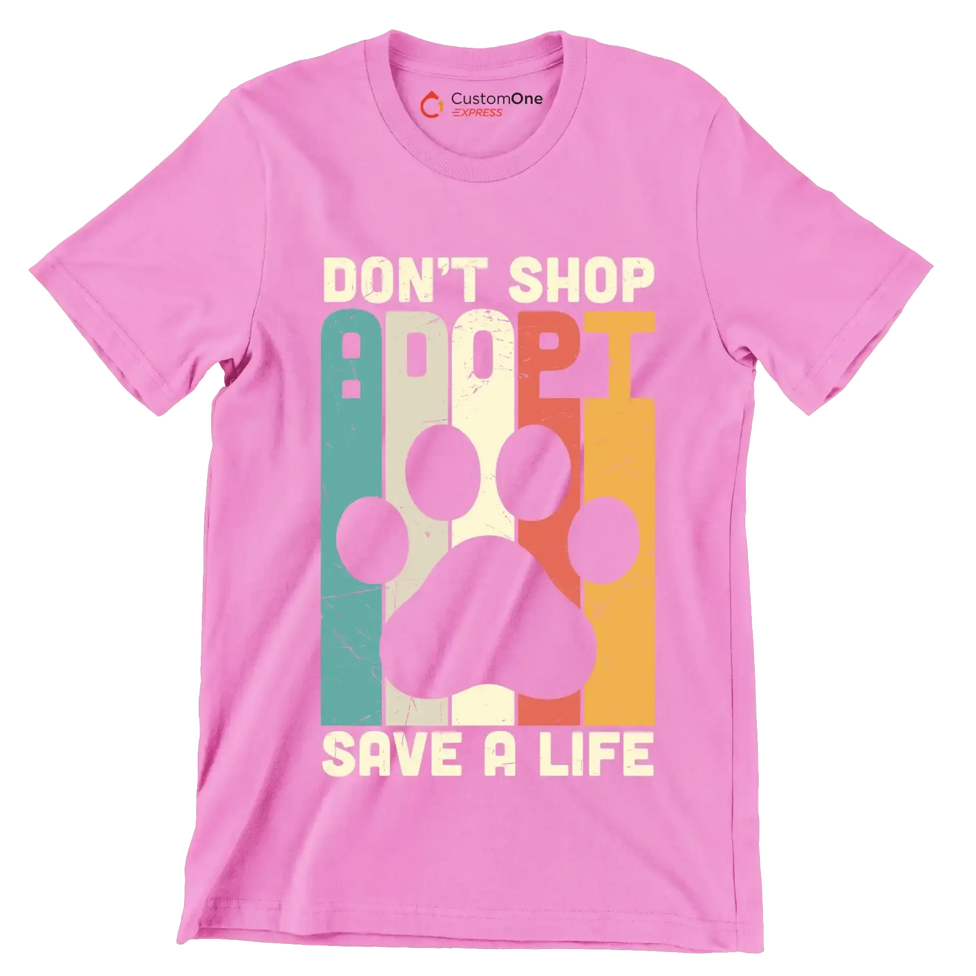 Dont Shop Adopt Cat Rescue - Cat Themed T-Shirt-Pink-S-Custom One Express