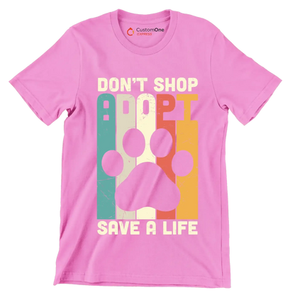Dont Shop Adopt Cat Rescue - Cat Themed T-Shirt-Pink-S-Custom One Express