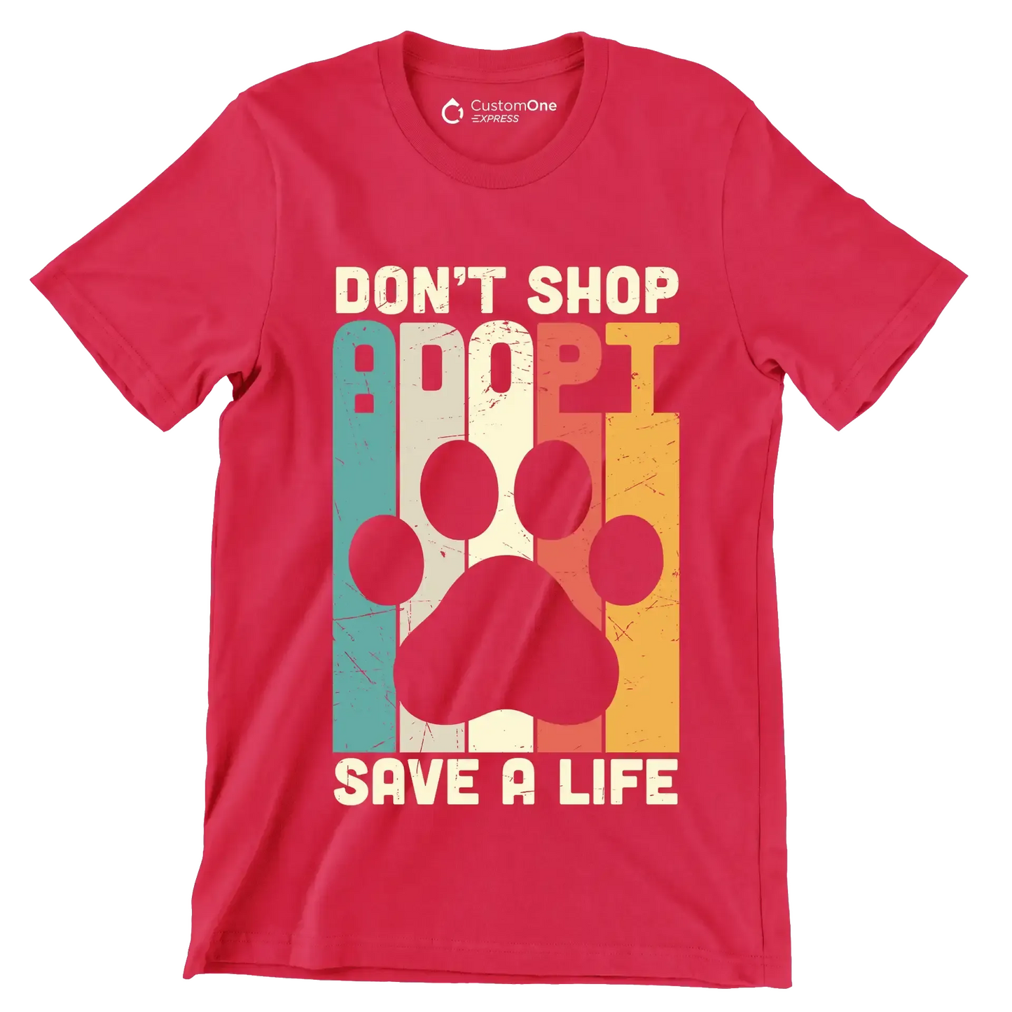 Dont Shop Adopt Cat Rescue - Cat Themed T-Shirt-Red-S-Custom One Express