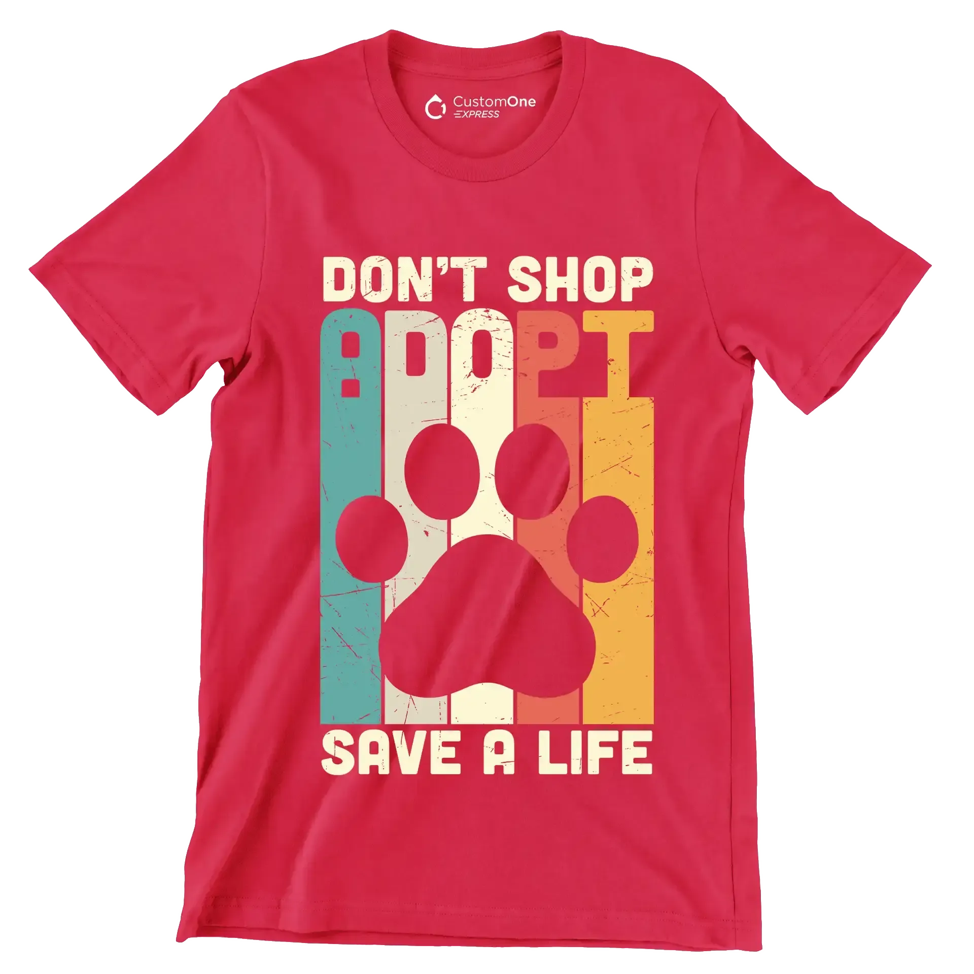 Dont Shop Adopt Cat Rescue - Cat Themed T-Shirt-Red-S-Custom One Express