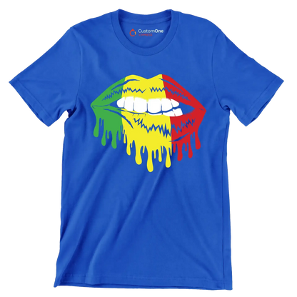 Dripping Pan-African Lips Design - Martin Luther King T-Shirt-Blue-S-Custom One Express