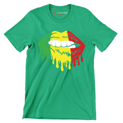 Dripping Pan-African Lips Design - Martin Luther King T-Shirt-Green-S-Custom One Express