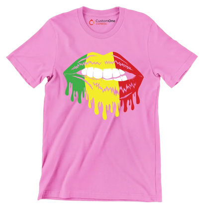 Dripping Pan-African Lips Design - Martin Luther King T-Shirt-Pink-S-Custom One Express