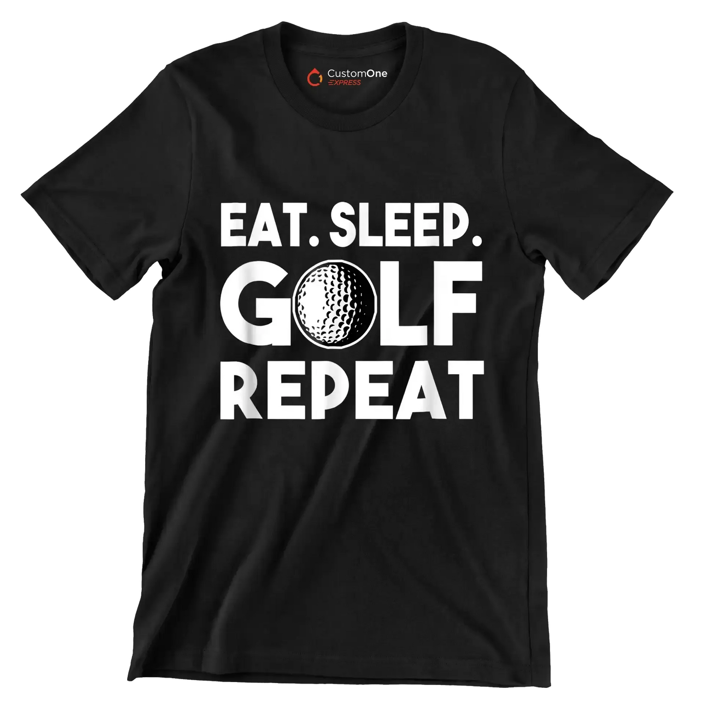 EAT. SLEEP. GOLF. REPEAT - Golf Themed T-Shirt-Black-S-Custom One Express