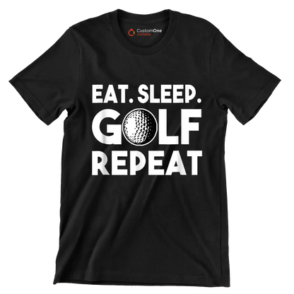 EAT. SLEEP. GOLF. REPEAT - Golf Themed T-Shirt-Black-S-Custom One Express