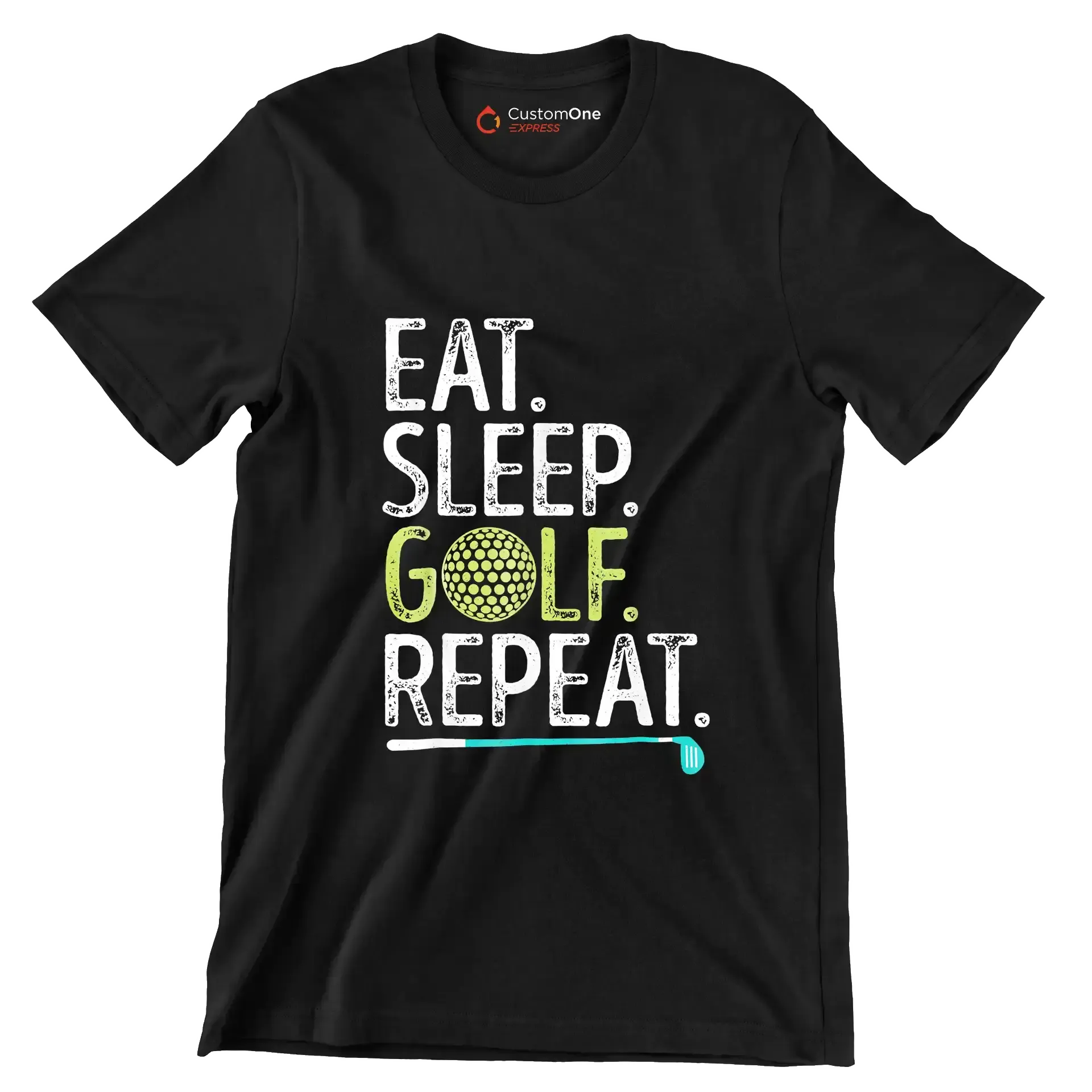 EAT. SLEEP. GOLF. REPEAT - Golf Themed T-Shirt-Black-S-Custom One Express