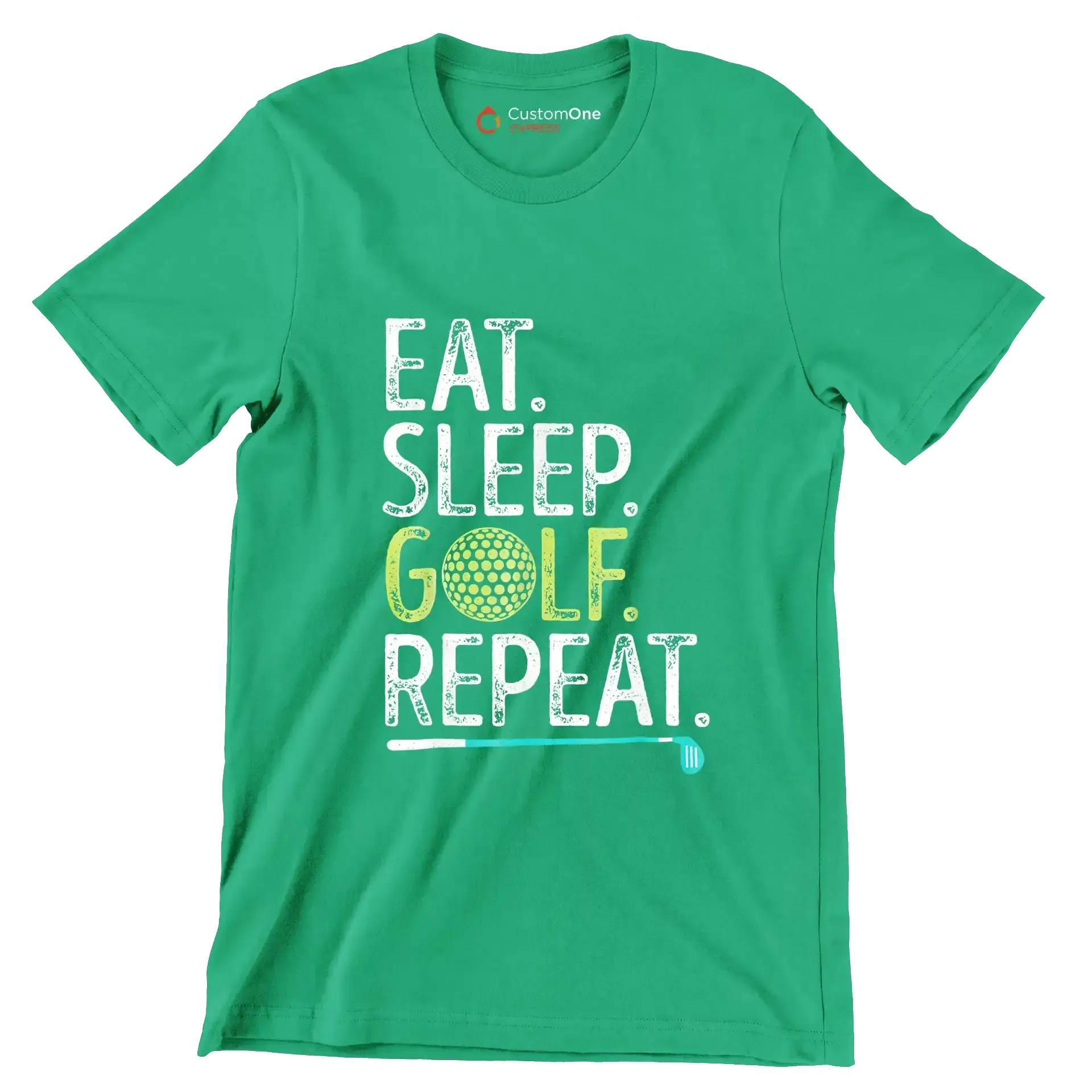 EAT. SLEEP. GOLF. REPEAT - Golf Themed T-Shirt-Green-S-Custom One Express