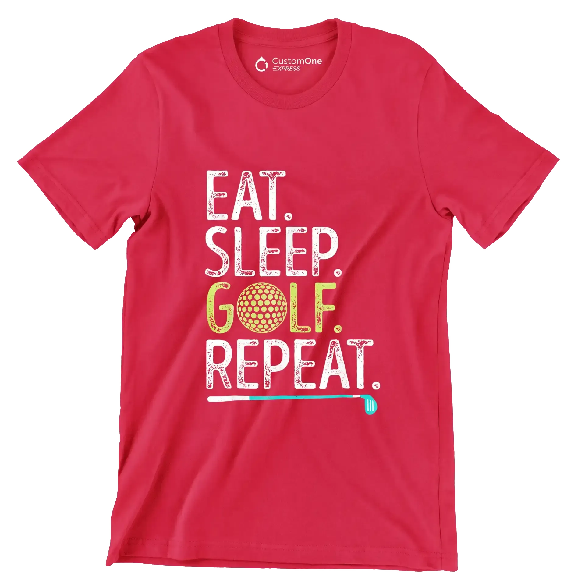 EAT. SLEEP. GOLF. REPEAT - Golf Themed T-Shirt-Red-S-Custom One Express