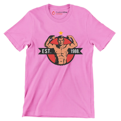EST. 1988 - Gym Themed T-Shirt-Pink-S-Custom One Express
