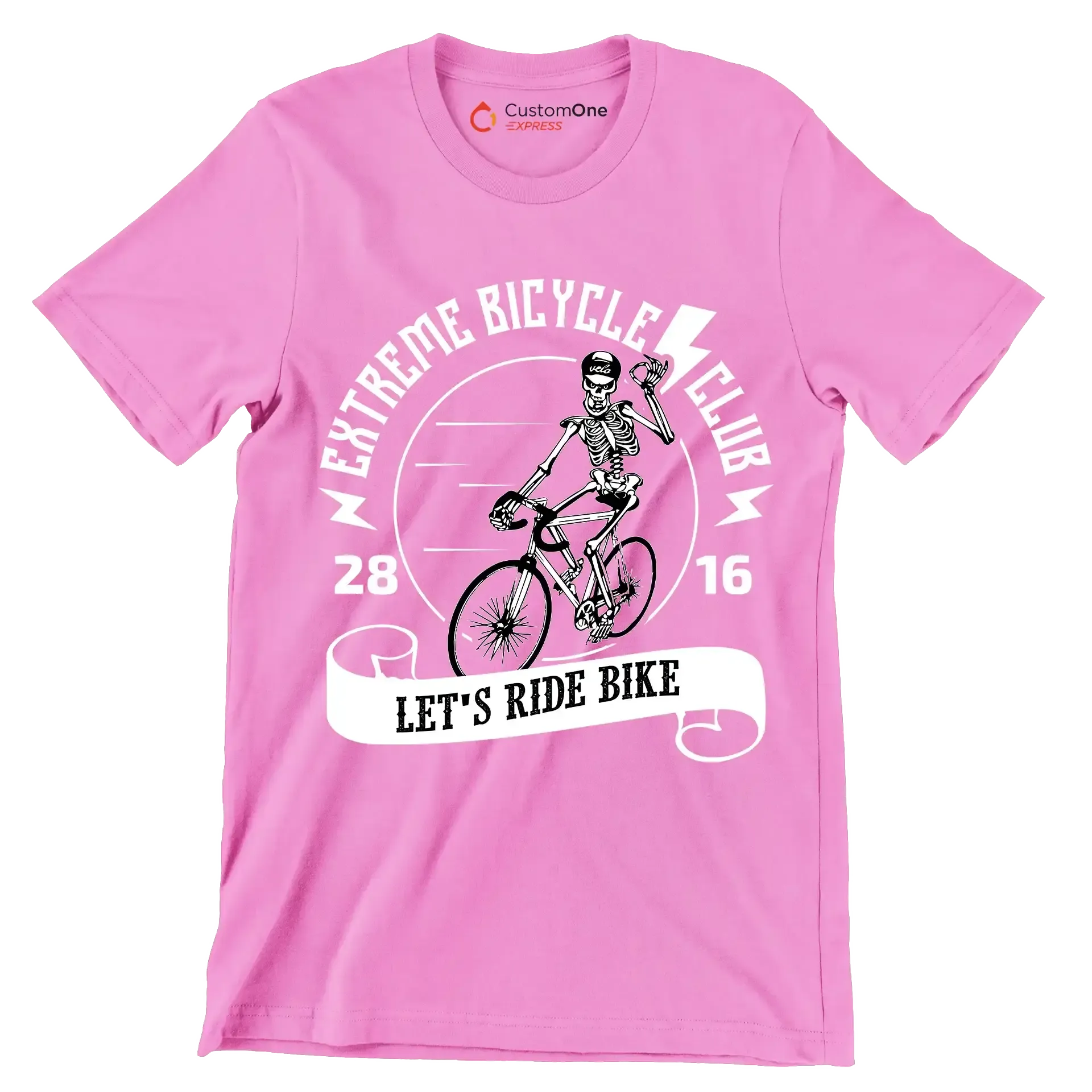 EXTREME BICYCLE CLUB 28 16 LET'S RIDE BIKE - Bicycle Themed T-Shirt-Pink-S-Custom One Express