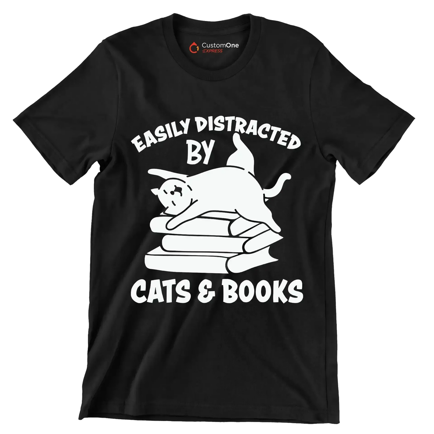 Easily Distracted by Cats - Cat Themed T-Shirt-Black-S-Custom One Express