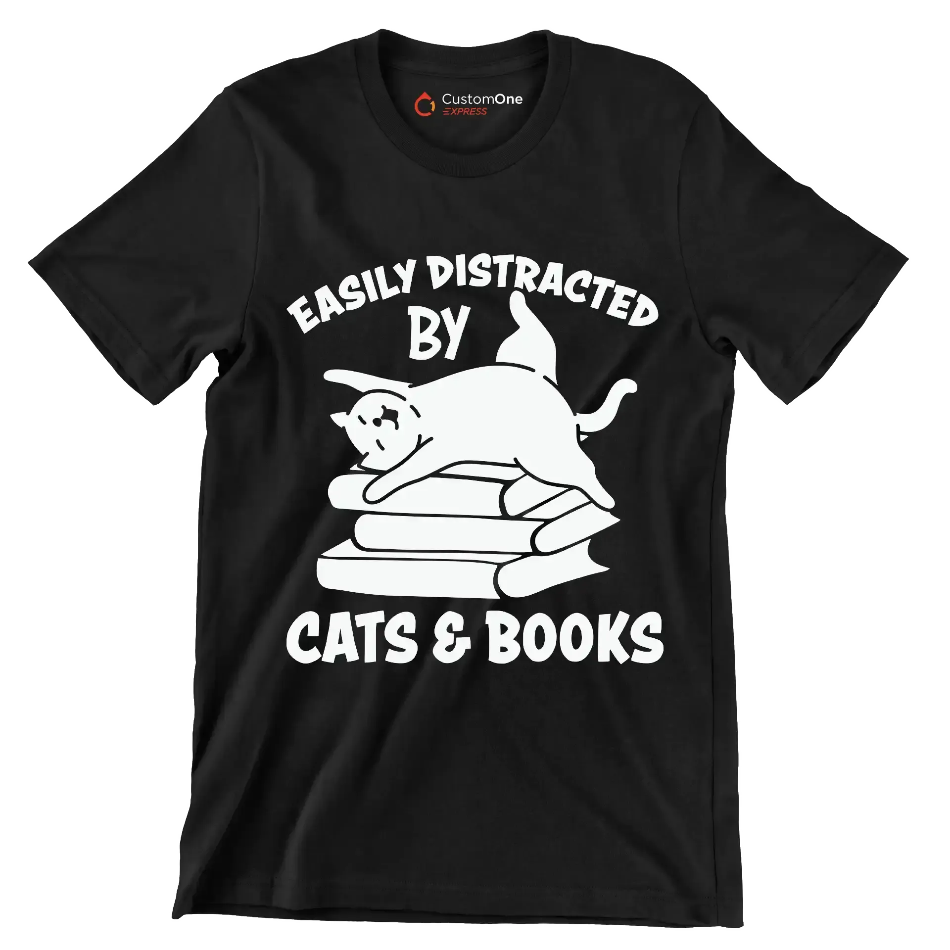 Easily Distracted by Cats - Cat Themed T-Shirt-Black-S-Custom One Express