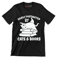 Easily Distracted by Cats - Cat Themed T-Shirt-Black-S-Custom One Express