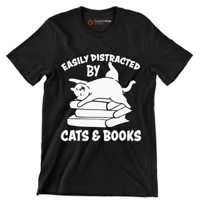 Easily Distracted by Cats - Cat Themed T-Shirt-Black-S-Custom One Express