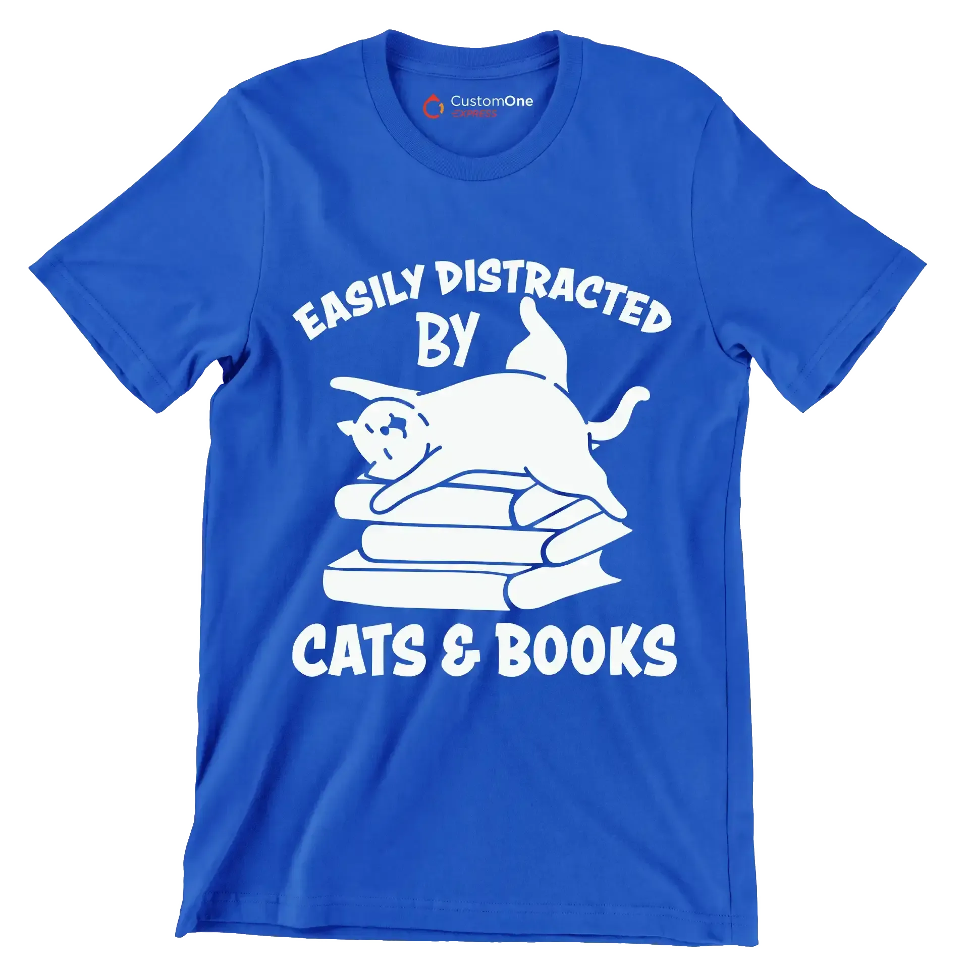 Easily Distracted by Cats - Cat Themed T-Shirt-Blue-S-Custom One Express