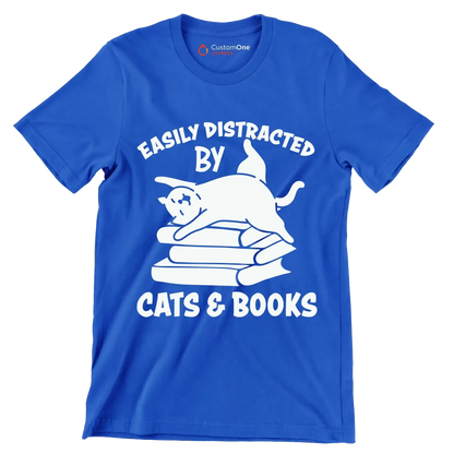 Easily Distracted by Cats - Cat Themed T-Shirt-Blue-S-Custom One Express