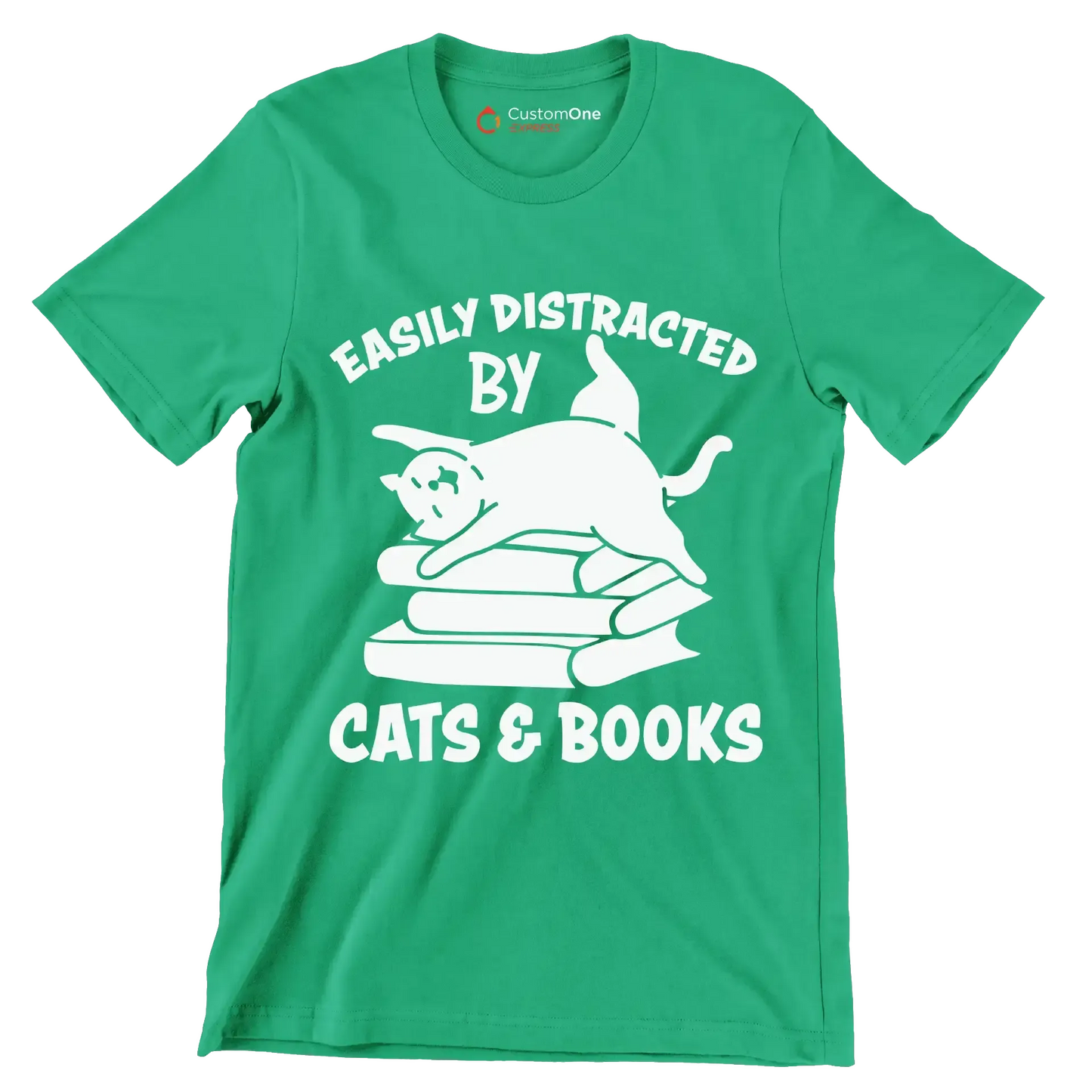 Easily Distracted by Cats - Cat Themed T-Shirt-Green-S-Custom One Express