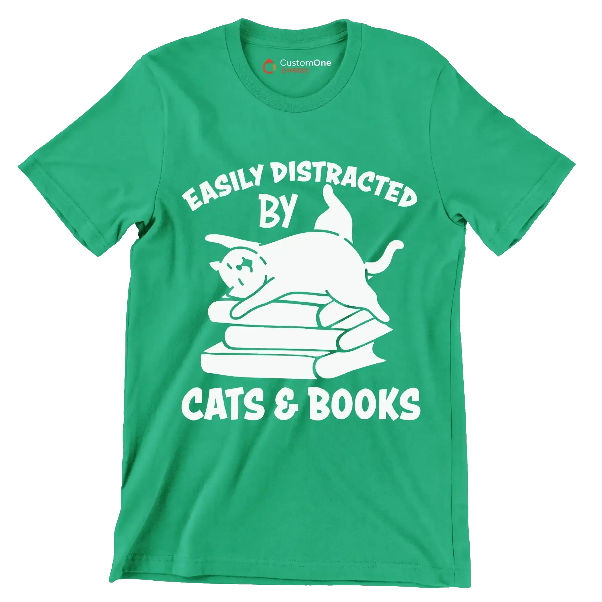 Easily Distracted by Cats - Cat Themed T-Shirt-Green-S-Custom One Express