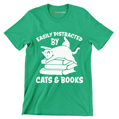 Easily Distracted by Cats - Cat Themed T-Shirt-Green-S-Custom One Express
