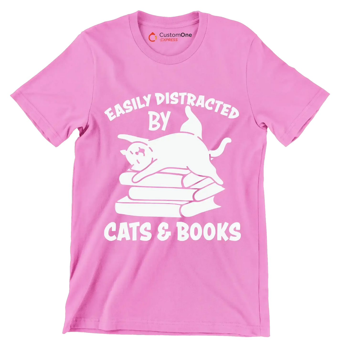 Easily Distracted by Cats - Cat Themed T-Shirt-Pink-S-Custom One Express