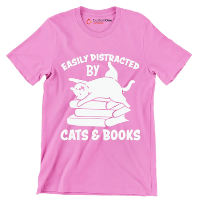 Easily Distracted by Cats - Cat Themed T-Shirt-Pink-S-Custom One Express