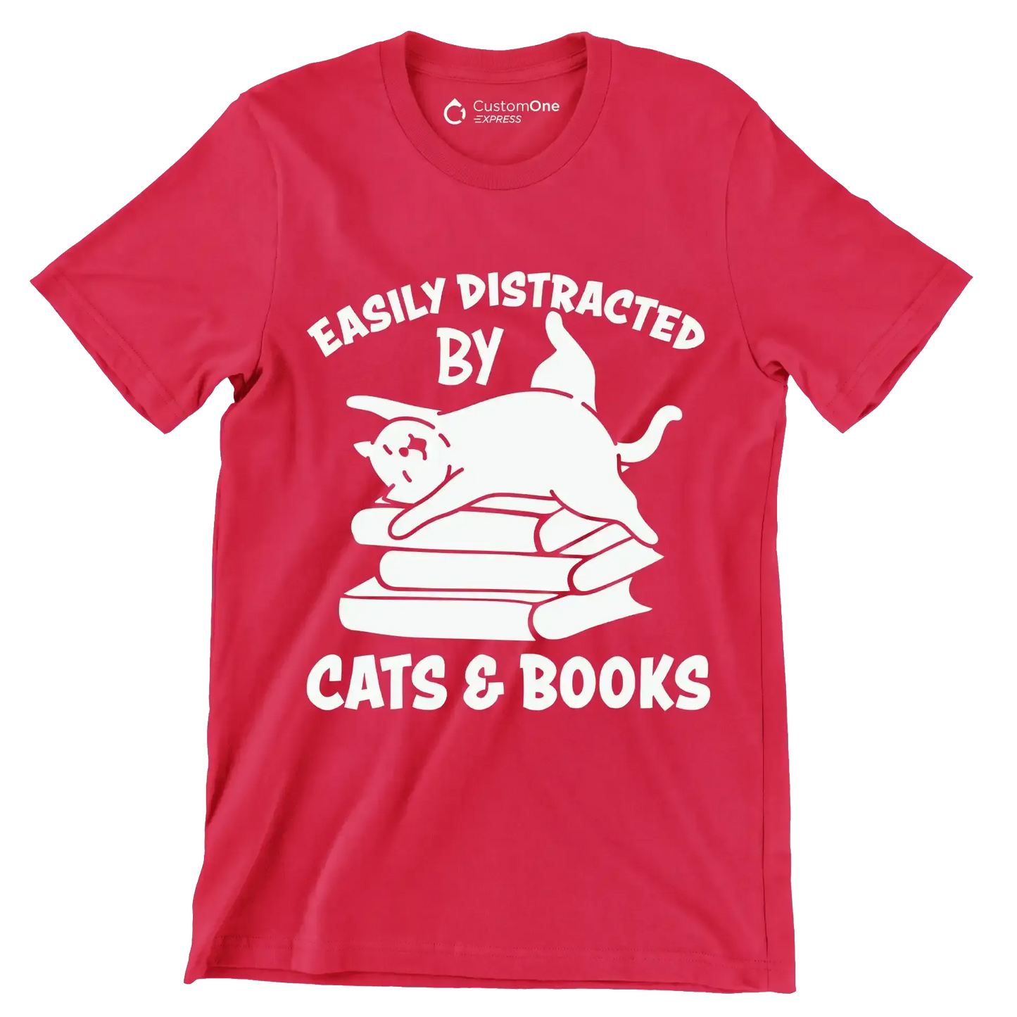 Easily Distracted by Cats - Cat Themed T-Shirt-Red-S-Custom One Express