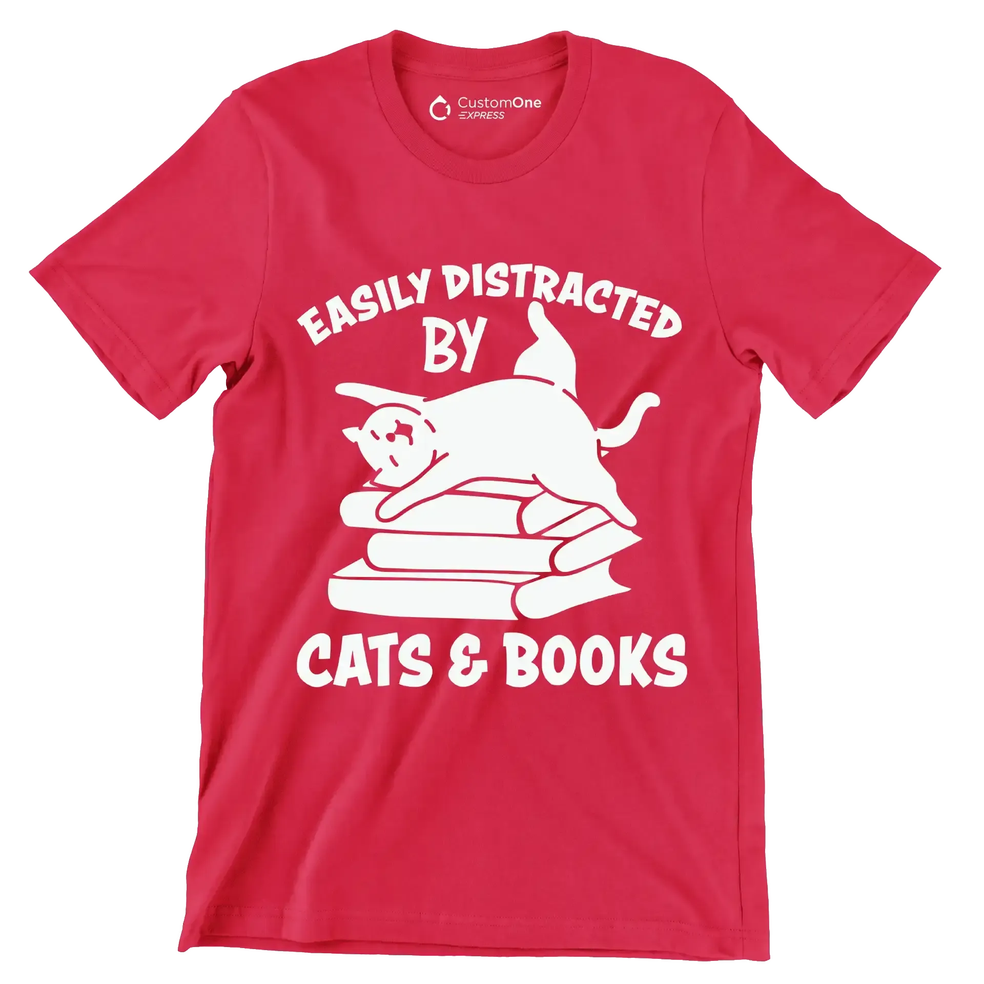 Easily Distracted by Cats - Cat Themed T-Shirt-Red-S-Custom One Express