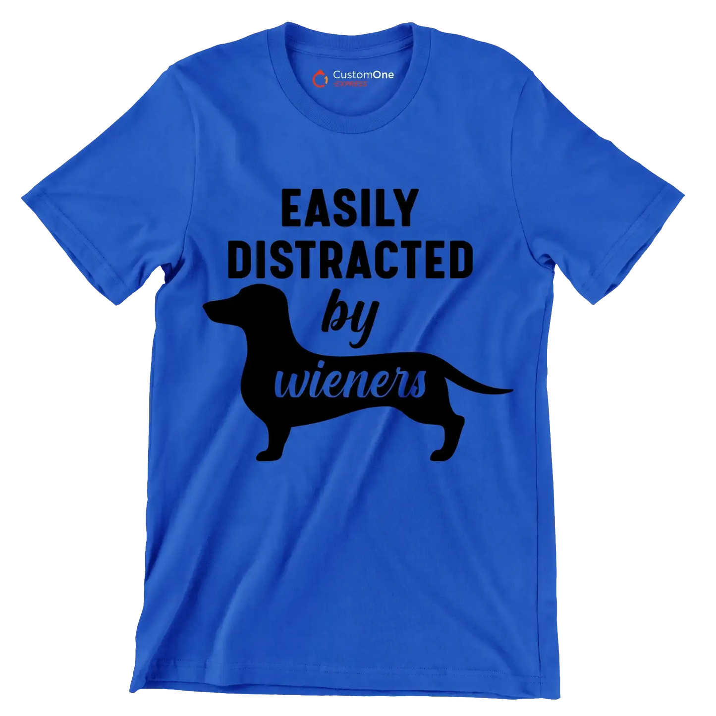 Easily distracted by wieners - Dog Themed T-Shirt-Blue-S-Custom One Express